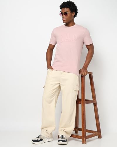 Men's Logo Print Slim Fit Round Neck T-Shirt, LT. Pink, S