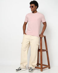 Men's Logo Print Slim Fit Round Neck T-Shirt, LT. Pink, S