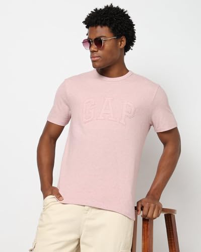 Men's Logo Print Slim Fit Round Neck T-Shirt, LT. Pink, S