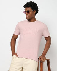 Men's Logo Print Slim Fit Round Neck T-Shirt, LT. Pink, S