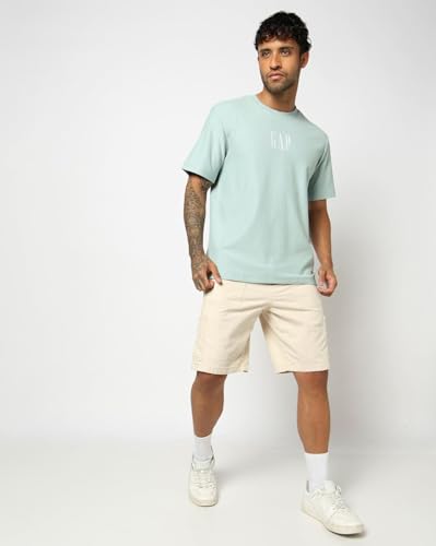 Men's Logo Print Relaxed Fit Crew Neck T-Shirt, Aqua, M