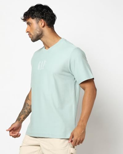 Men's Logo Print Relaxed Fit Crew Neck T-Shirt, Aqua, M