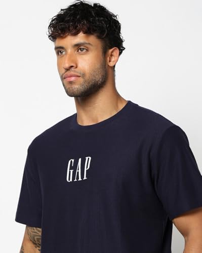 Men's Logo Print Relaxed Fit Crew Neck T-Shirt, Navy, L