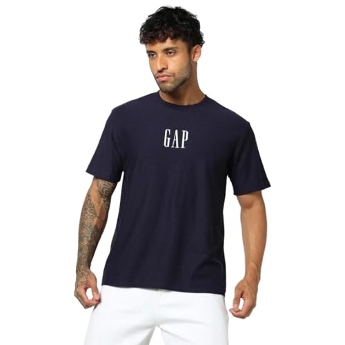 Men's Logo Print Relaxed Fit Crew Neck T-Shirt, Navy, L