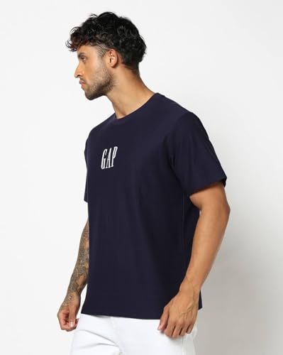 Men's Logo Print Relaxed Fit Crew Neck T-Shirt, Navy, L