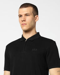 Men's Slim Polo Neck T-Shirt, Black, S