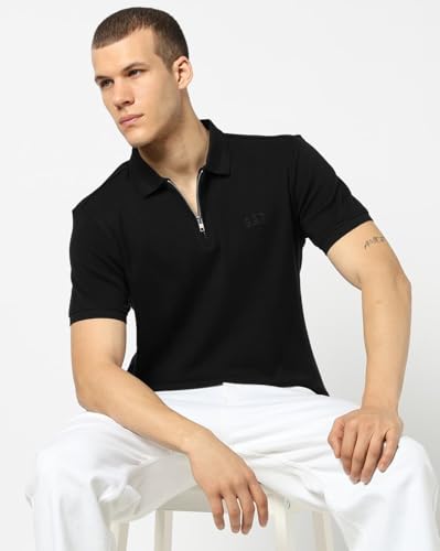 Men's Slim Polo Neck T-Shirt, Black, S