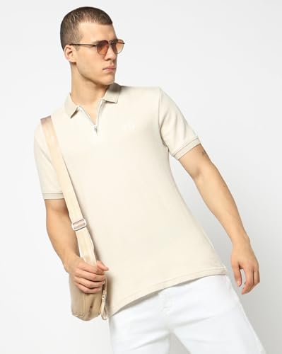 Men's Slim Polo Neck Polo T-Shirt, Off White, S