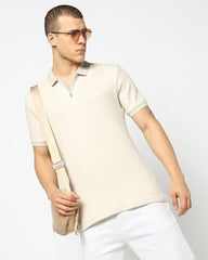 Men's Slim Polo Neck Polo T-Shirt, Off White, S