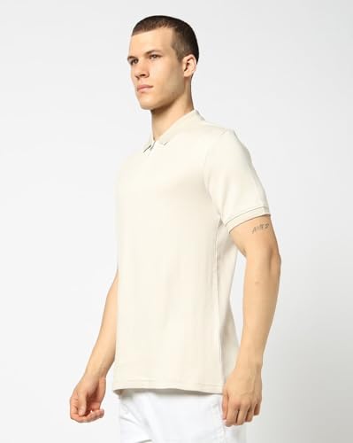 Men's Slim Polo Neck Polo T-Shirt, Off White, S