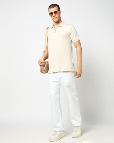 Men's Slim Polo Neck Polo T-Shirt, Off White, S