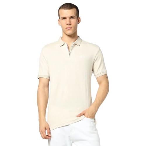 Men's Slim Polo Neck Polo T-Shirt, Off White, S