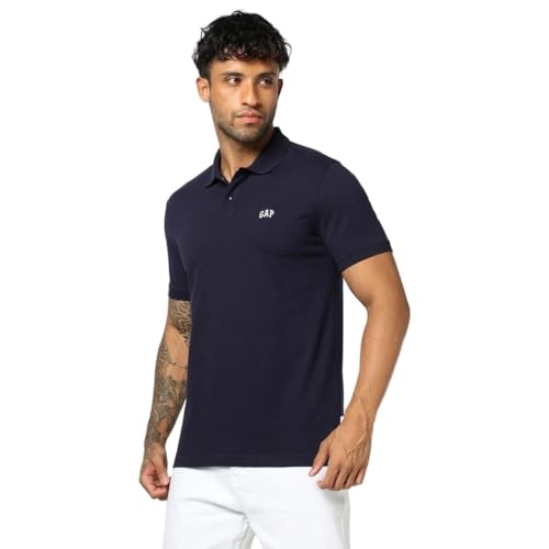 Men's Slim Polo Neck T-Shirt, Navy, XL