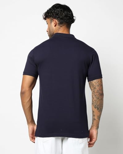Men's Slim Polo Neck T-Shirt, Navy, XL
