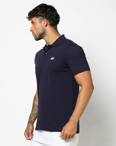 Men's Slim Polo Neck T-Shirt, Navy, XL