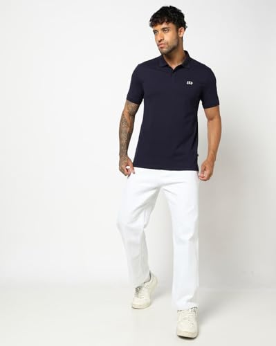 Men's Slim Polo Neck T-Shirt, Navy, XL