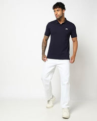 Men's Slim Polo Neck T-Shirt, Navy, XL