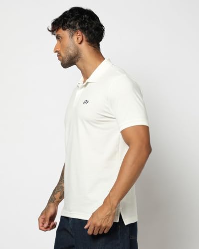Men's Slim Polo Neck T-Shirt, Off White, L