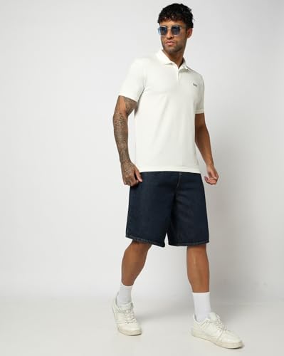 Men's Slim Polo Neck T-Shirt, Off White, L
