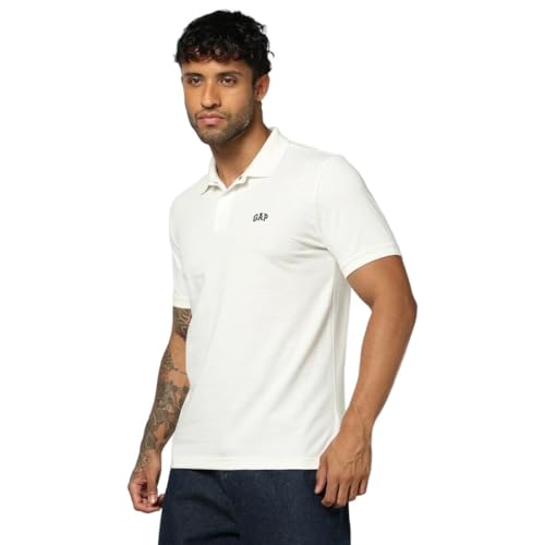 Men's Slim Polo Neck T-Shirt, Off White, L