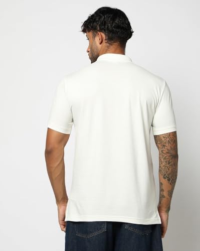 Men's Slim Polo Neck T-Shirt, Off White, L