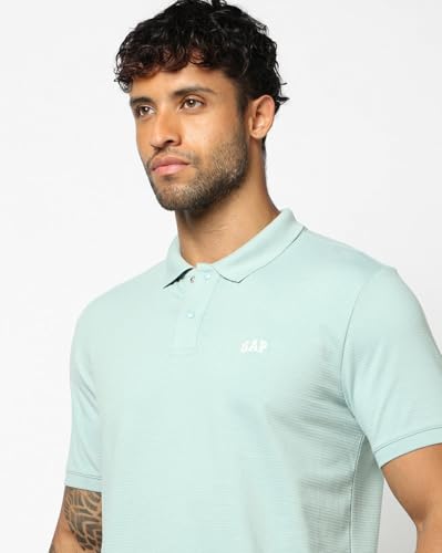 Men's Slim Fit Polo Neck T-Shirt, Aqua, S