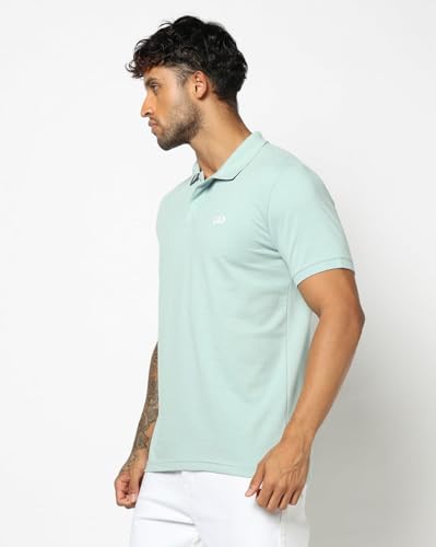 Men's Slim Fit Polo Neck T-Shirt, Aqua, S