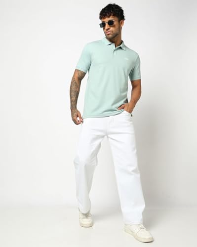 Men's Slim Fit Polo Neck T-Shirt, Aqua, S