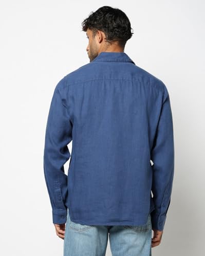Men's Spread Collar Slim Shirt, Blue, L