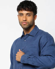 Men's Spread Collar Slim Shirt, Blue, L