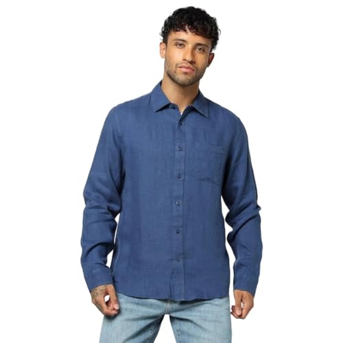 Men's Spread Collar Slim Shirt, Blue, L