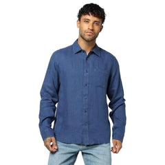 Men's Spread Collar Slim Shirt, Blue, L