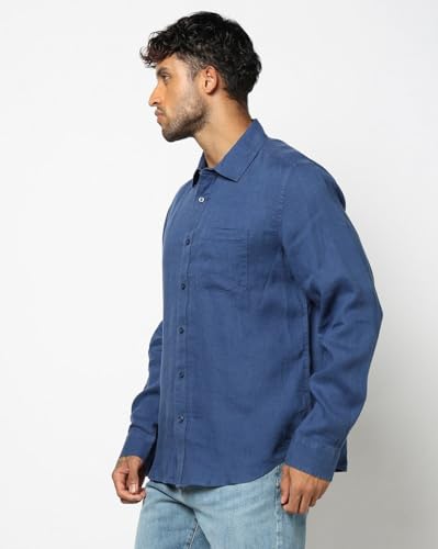 Men's Spread Collar Slim Shirt, Blue, L