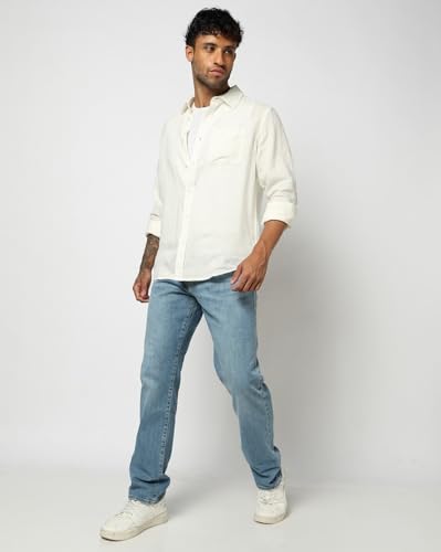 Men's Slim Fit Spread Collar Shirt, Off White, L