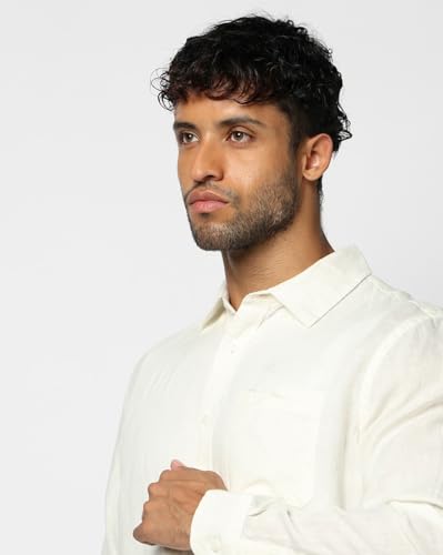 Men's Slim Fit Spread Collar Shirt, Off White, L