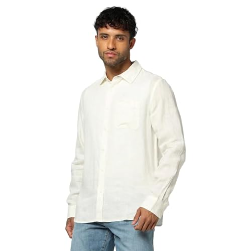 Men's Slim Fit Spread Collar Shirt, Off White, L