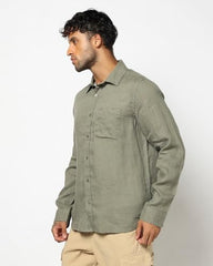 Men's Spread Collar Slim Shirt, Olive, L