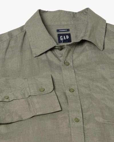 Men's Spread Collar Slim Shirt, Olive, L