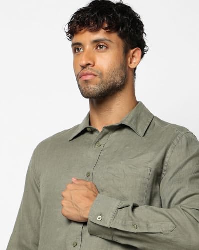 Men's Spread Collar Slim Shirt, Olive, L