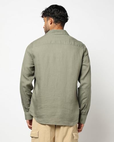 Men's Spread Collar Slim Shirt, Olive, L