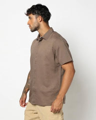 Men's Spread Collar Shirt, Brown, L