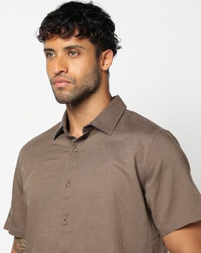 Men's Spread Collar Shirt, Brown, L