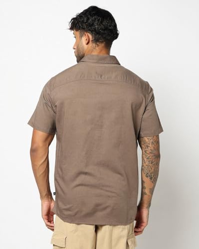 Men's Spread Collar Shirt, Brown, L