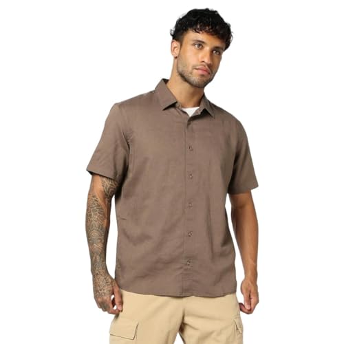 Men's Spread Collar Shirt, Brown, L