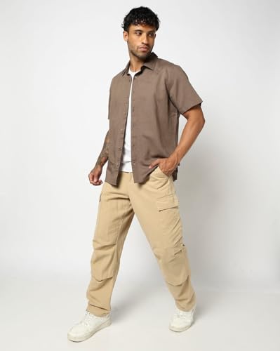 Men's Spread Collar Shirt, Brown, L