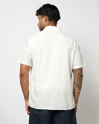 Men's Spread Collar Shirt, Off White, M