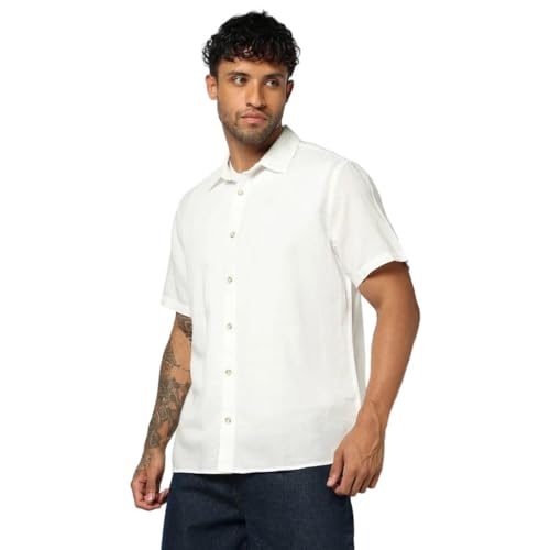 Men's Spread Collar Shirt, Off White, M