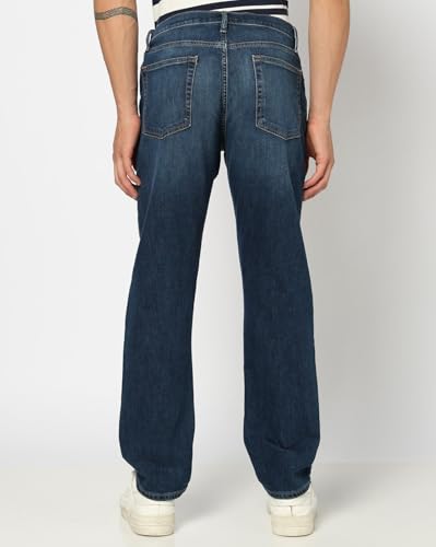 Mens mid Rise Solid Regular Fit Jeans, Dark Blue, 38