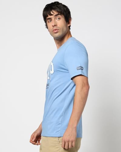 Men's Logo Print Slim Crew Neck T-Shirt, Blue, S