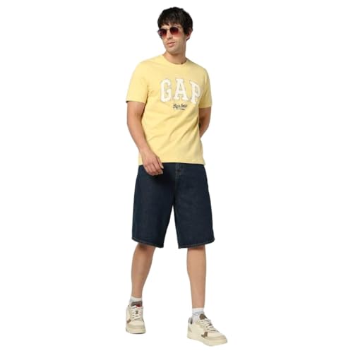 Men's Logo Print Slim Crew Neck T-Shirt, Lt. Yellow, S